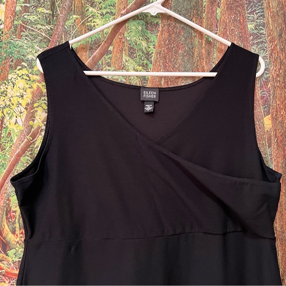 Eileen Fisher Stretch Jersey Knit Tank Dress black v neck wrap design - Picture 5 of 14